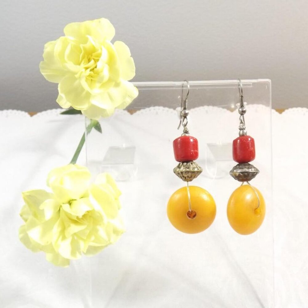 Elegant Red and Yellow Beaded Earrings